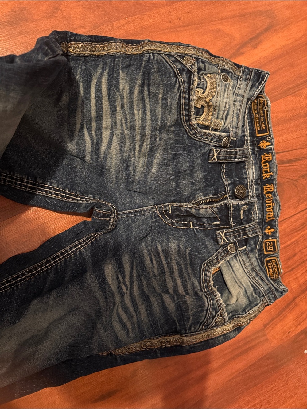 Rock Revival Men’s Blue Distressed Relaxed Fit Jeans
